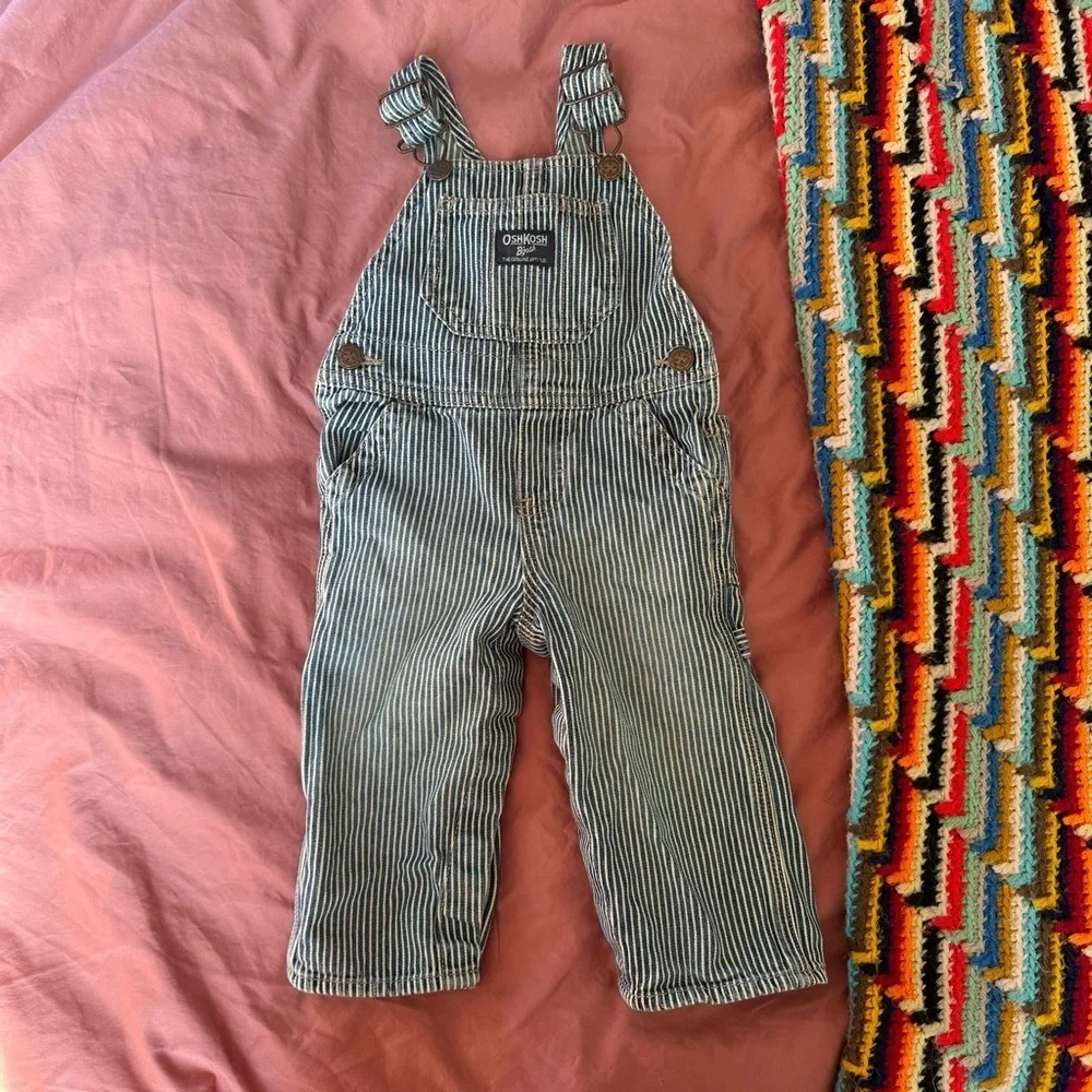 Vintage Oshkosh Overalls Blue White Pinstripe 12M